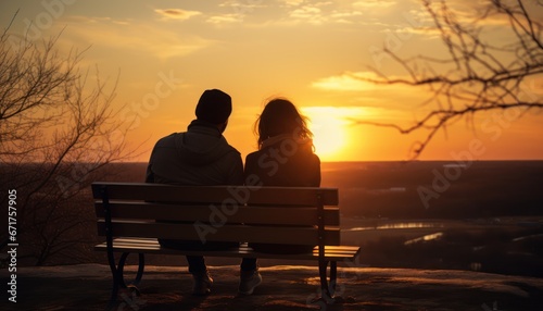 Photo of Silhouette of Two People Enjoying the Serene Sunset on a Park Bench © Anna