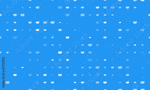 Seamless background pattern of evenly spaced white potatoes symbols of different sizes and opacity. Vector illustration on blue background with stars