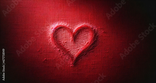 Valentine's Day concept with red heart shape in the middle red textured background