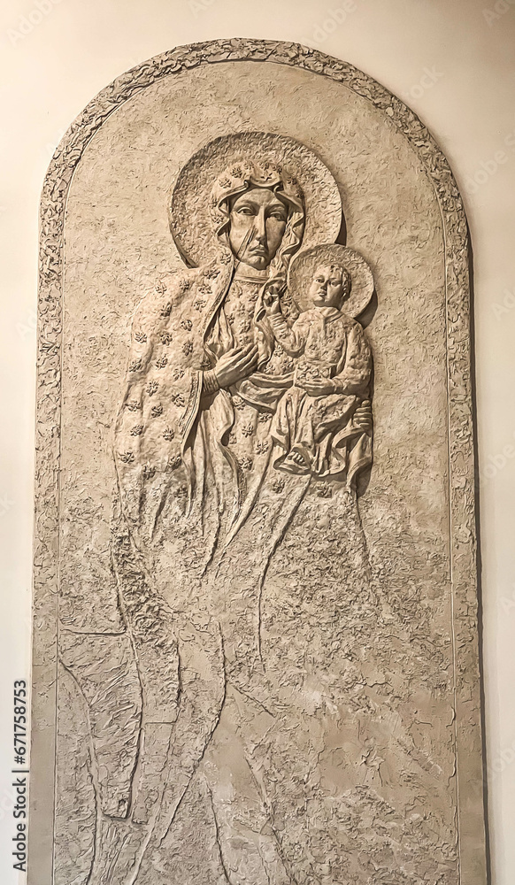 Fototapeta premium Interior of the branch church of St. John Paul II in the village of Dyrdy, the parish of Kalety Miotek in Poland.