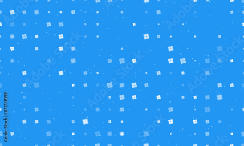 Seamless background pattern of evenly spaced white puzzle symbols of different sizes and opacity. Vector illustration on blue background with stars