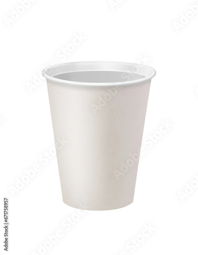 blank mockup of white paper coffee cup, isolated on a transparent background. PNG, cutout, or clipping path.