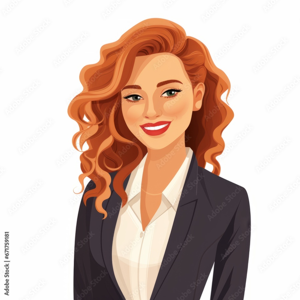 Smiling Adult Indian Woman with Red Straight Hair Flat Illustration. Portrait of Business Character on white background. Business Person in Casual Clothes. Ai Generated Square Cartoon Illustration.