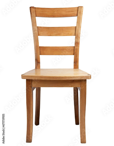 simple wooden chair  front view . isolated on a transparent background with a PNG cutout or clipping path.