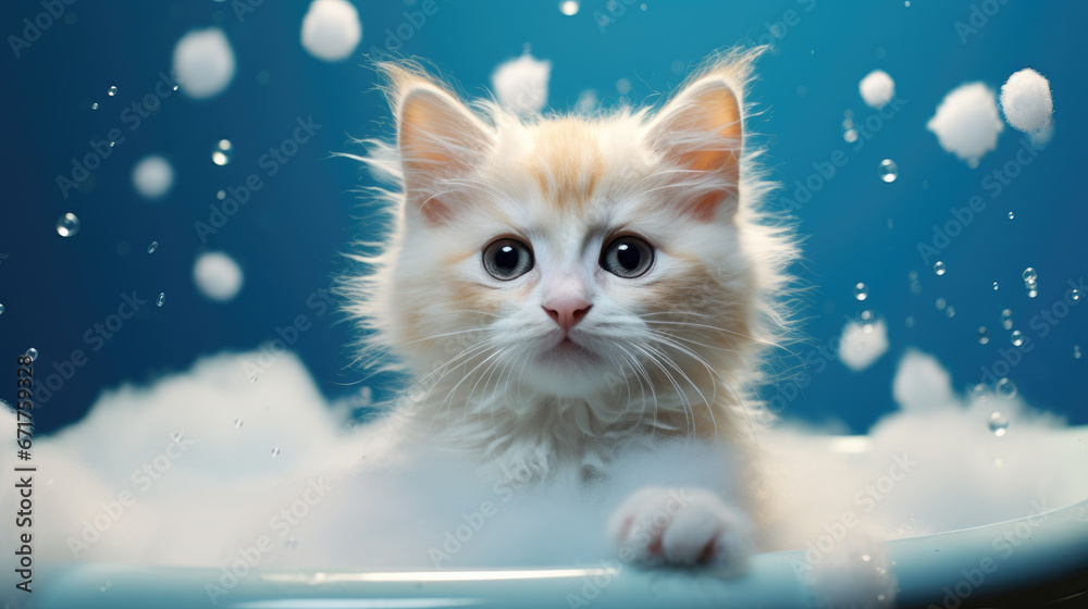 cute kitten in blue bathtub, generative ai cute kitten in blue bathtub, generative ai