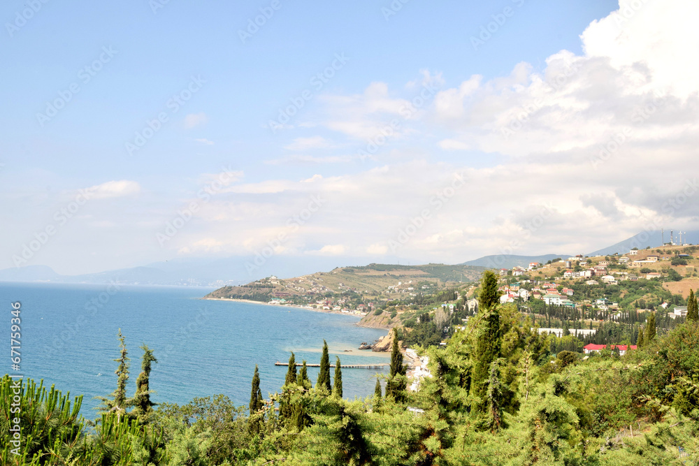 Fototapeta premium Mountain landscape. View of the valley and mountains in Crimea