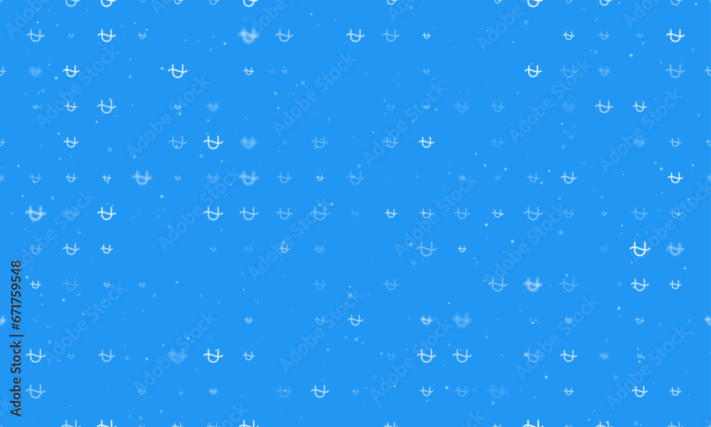 Seamless background pattern of evenly spaced white zodiac ophiuchus symbols of different sizes and opacity. Vector illustration on blue background with stars Seamless background pattern of evenly spaced white zodiac ophiuchus symbols of different sizes and opacity. Vector illustration on blue background with stars