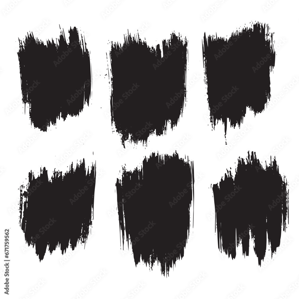 Paint ink black brush stroke lines set
