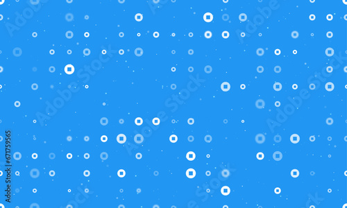 Seamless background pattern of evenly spaced white stop media symbols of different sizes and opacity. Vector illustration on blue background with stars