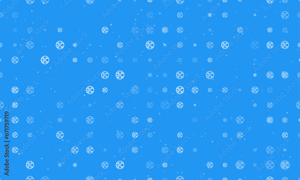 Seamless background pattern of evenly spaced white electrical board symbols of different sizes and opacity. Vector illustration on blue background with stars