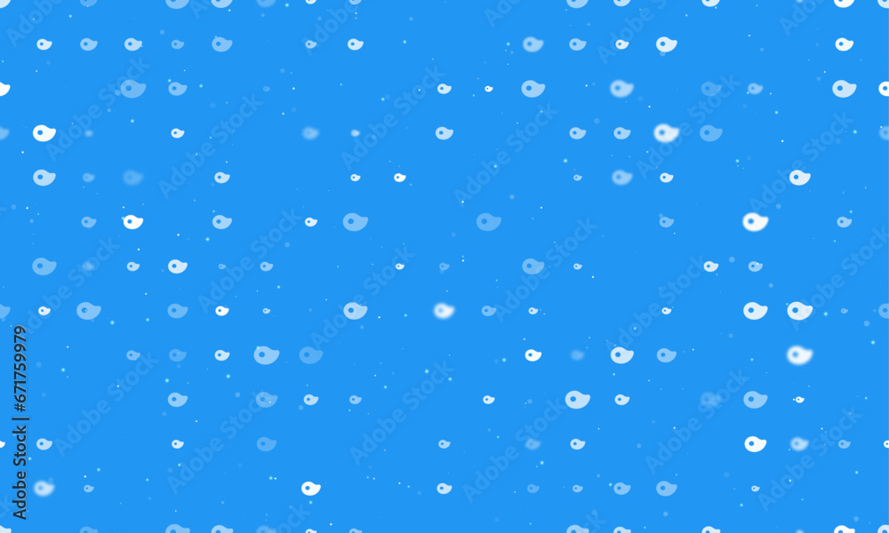 Seamless background pattern of evenly spaced white steak symbols of different sizes and opacity. Vector illustration on blue background with stars Seamless background pattern of evenly spaced white steak symbols of different sizes and opacity. Vector illustration on blue background with stars