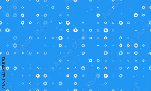 Seamless background pattern of evenly spaced white record media symbols of different sizes and opacity. Vector illustration on blue background with stars