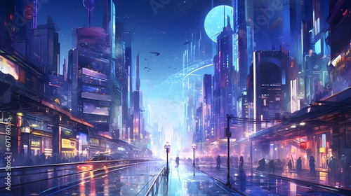 Cosmic Crystal City  A Cyberpunk Night Scene in Anime Style
