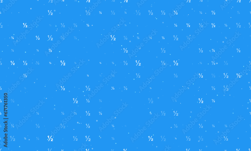 Seamless background pattern of evenly spaced white half fraction symbols of different sizes and opacity. Vector illustration on blue background with stars Seamless background pattern of evenly spaced white half fraction symbols of different sizes and opacity. Vector illustration on blue background with stars