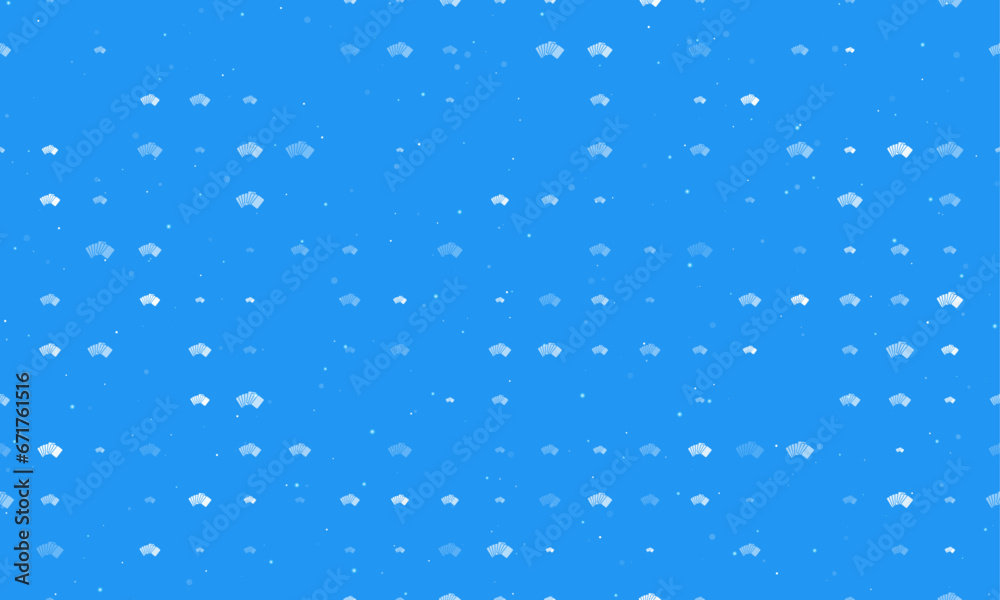 Seamless background pattern of evenly spaced white playing cards symbols of different sizes and opacity. Vector illustration on blue background with stars Seamless background pattern of evenly spaced white playing cards symbols of different sizes and opacity. Vector illustration on blue background with stars