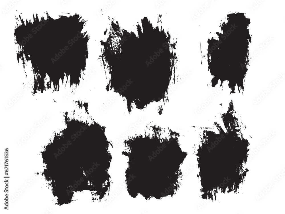 Set of black paint ink brush stroke