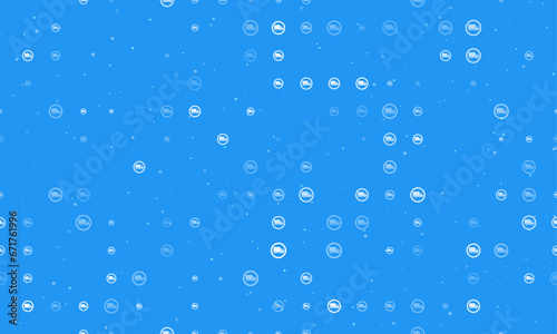 Seamless background pattern of evenly spaced white truck traffic signs of different sizes and opacity. Vector illustration on blue background with stars