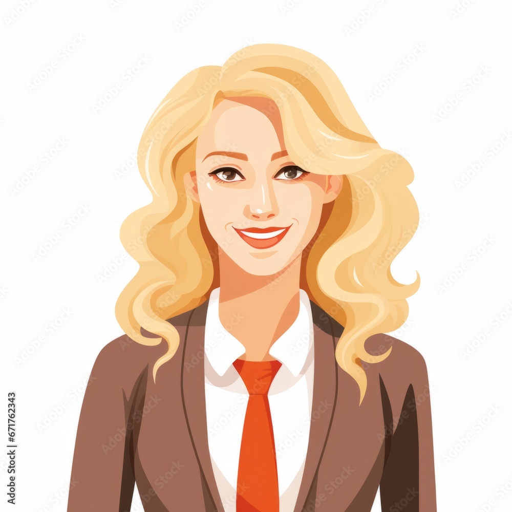 Smiling Adult White Woman with Blond Straight Hair Flat Illustration. Portrait of Business Character on white background. Business Person in Casual Clothes. Ai Generated Square Cartoon Illustration. Smiling Adult White Woman with Blond Straight Hair Flat Illustration. Portrait of Business Character on white background. Business Person in Casual Clothes. Ai Generated Square Cartoon Illustration.