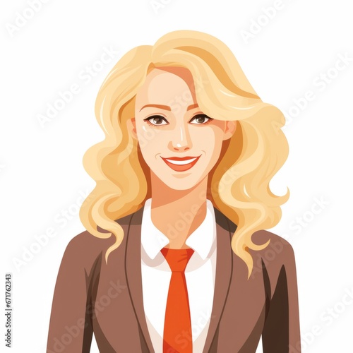 Smiling Adult White Woman with Blond Straight Hair Flat Illustration. Portrait of Business Character on white background. Business Person in Casual Clothes. Ai Generated Square Cartoon Illustration.