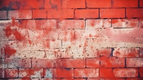 a brick wall with red paint