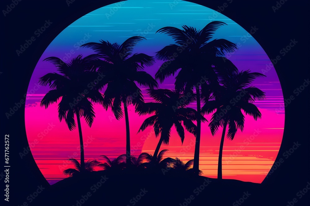 a silhouette of palm trees and a sunset