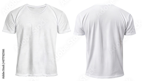 Men's white blank T-shirt template,from two sides, natural shape on invisible mannequin, for your design mockup for print, clipping path , cutout 