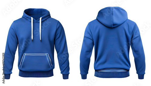 blue hoodie jacket mock up isolated on white background. 3d rendering, 3d illustration.