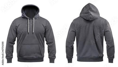 Blank gray mens hoodie sweatshirt long sleeve with clipping path, mens hoody with hood for your design mockup for print, isolated on transparent background. Template sport winter clothes.clipping path