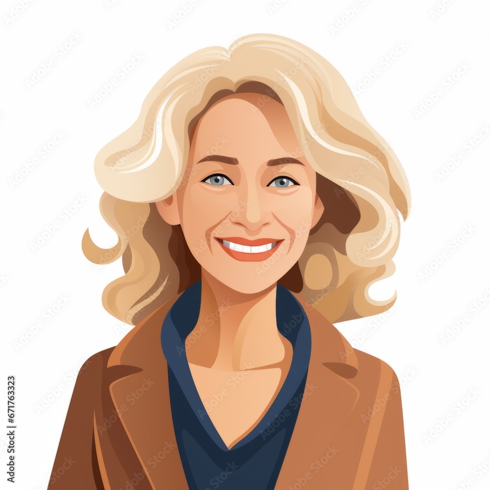 Smiling Old Latino Woman with Brown Straight Hair Flat Illustration. Portrait of Business Character on white background. Business Person in Casual Clothes. Ai Generated Square Cartoon Illustration. Smiling Old Latino Woman with Brown Straight Hair Flat Illustration. Portrait of Business Character on white background. Business Person in Casual Clothes. Ai Generated Square Cartoon Illustration.