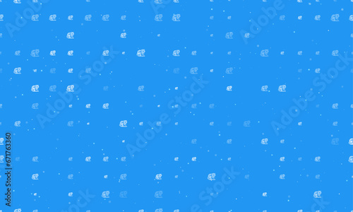 Seamless background pattern of evenly spaced white tiger symbols of different sizes and opacity. Vector illustration on blue background with stars