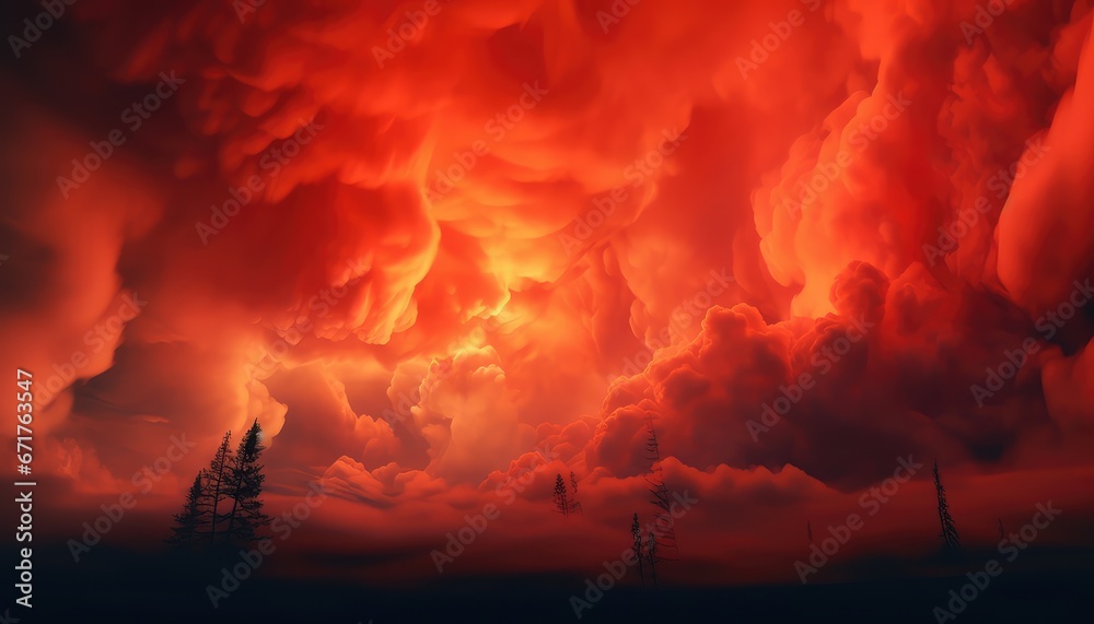 Fiery Forest Blaze Paints the Sky Red with Dramatic Clouds