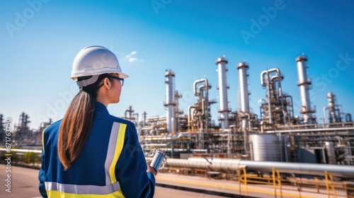 Female engineer working at oil and gas plant