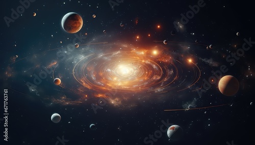 solar system in milky way show planets orbiting 