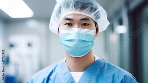 Male Surgeon with face mask in Modern operating room