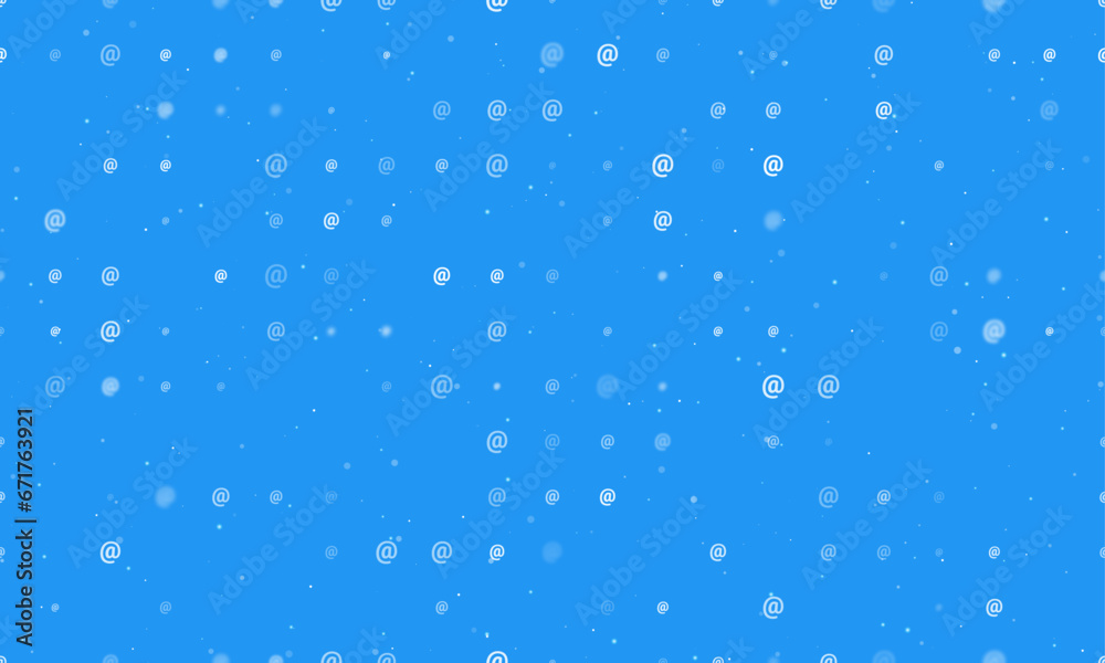Seamless background pattern of evenly spaced white at symbols of different sizes and opacity. Vector illustration on blue background with stars