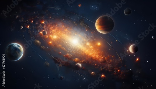solar system in milky way show planets orbiting 