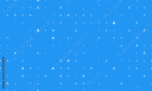 Seamless background pattern of evenly spaced white capital letter A symbols of different sizes and opacity. Vector illustration on blue background with stars