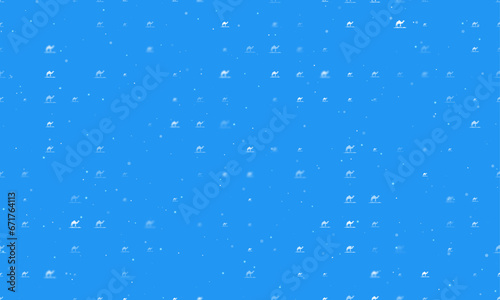 Seamless background pattern of evenly spaced white wild camel symbols of different sizes and opacity. Vector illustration on blue background with stars