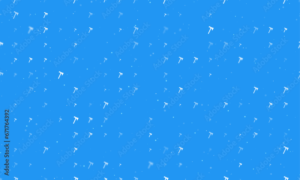 Seamless background pattern of evenly spaced white axe symbols of different sizes and opacity. Vector illustration on blue background with stars