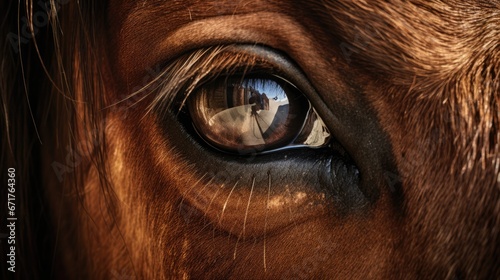  a close up of a horse's eye with a reflection of a person in the horse's eye.  generative ai © Anna