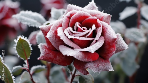 frozen rose on a background of snow