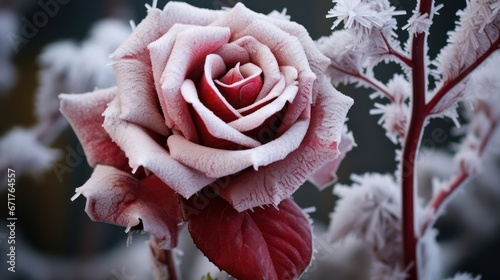 frozen rose on a background of snow