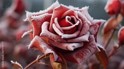 frozen rose on a background of snow