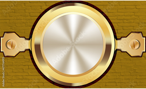 Gold luxury space on a brick wall background. 