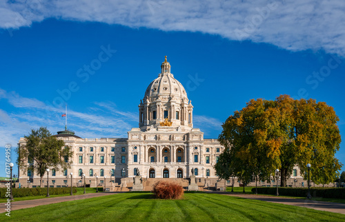 Front view of facade of the Capitol building in the state of Minnesota in Saint Paul, MN