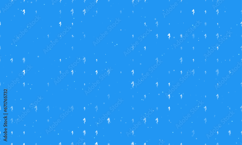 Seamless background pattern of evenly spaced white enchantress symbols of different sizes and opacity. Vector illustration on blue background with stars Seamless background pattern of evenly spaced white enchantress symbols of different sizes and opacity. Vector illustration on blue background with stars