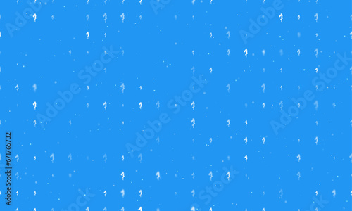 Seamless background pattern of evenly spaced white enchantress symbols of different sizes and opacity. Vector illustration on blue background with stars