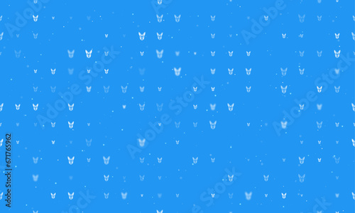 Seamless background pattern of evenly spaced white hare's head symbols of different sizes and opacity. Vector illustration on blue background with stars