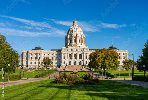 Front view of facade of the Capitol building in the state of Minnesota in Saint Paul, MN