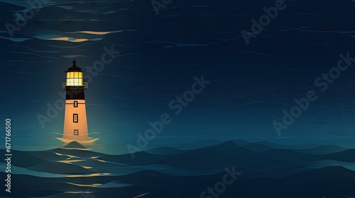  a painting of a lighthouse in the middle of a body of water at night with a full moon in the sky. generative ai